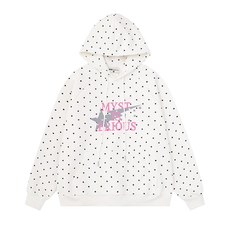 Damen Oversize-Kapuzenpullover mit Polka-Dot-Allover, Kängurutasche und Stern-Grafik Echoarchiv
