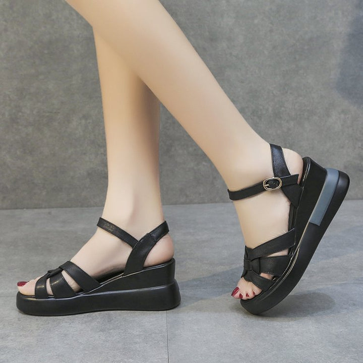 Damen nan Plateau-Sandalen mit geflochtenem Vorderblatt, verstellbarem Knöchelriemen und viskoelastischem Fußbett Echo Archiv
