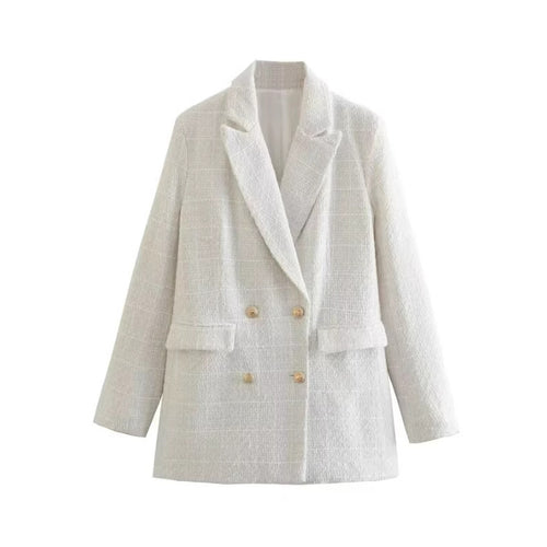 Damen Doppelreihiger Bouclé‑Tweed‑Blazer mit Schalkragen und Pattentaschen Echo Archiv
