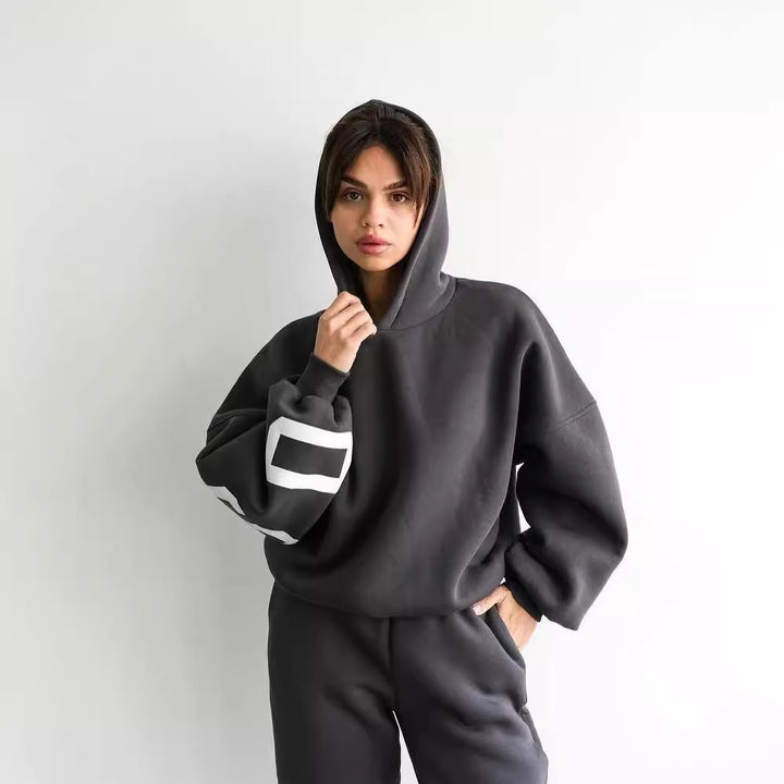 Damen Oversized Kapuzenpullover mit großflächigem Blockprint Echoarchiv