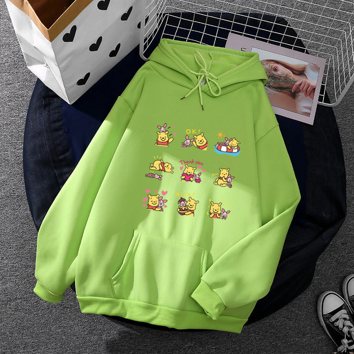 Damen Kapuzenpullover mit mehrfachem Comic-Emote-Print, oversized Schnitt und weichem Innenfutter – Auréline