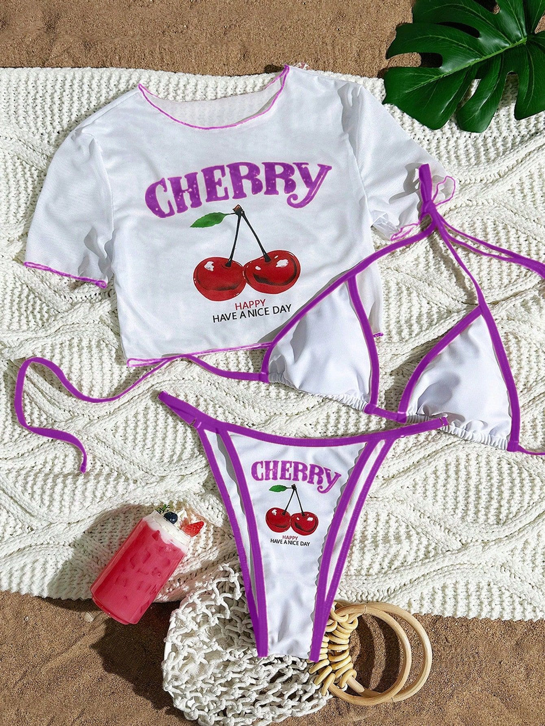 Damen Bikini-Set mit kreativem Kirschmotiv Echo Archiv