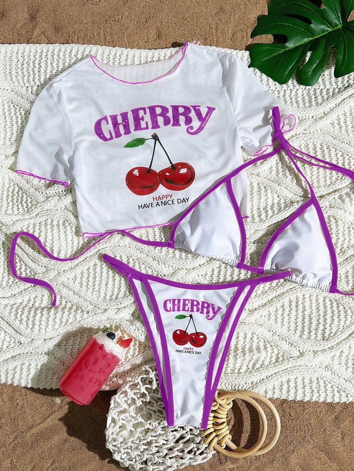 Damen Bikini-Set mit kreativem Kirschmotiv Echo Archiv