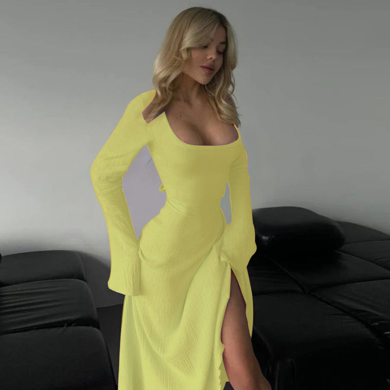 Damen elegantes Maxikleid mit tiefem V-Ausschnitt und schwingendem Rock Echo Archiv