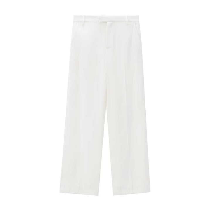 Damen Elegante High‑Waist Stoffhose mit Bügelfalte, geradem weitem Bein und verdecktem Hakenverschluss Echoarchiv