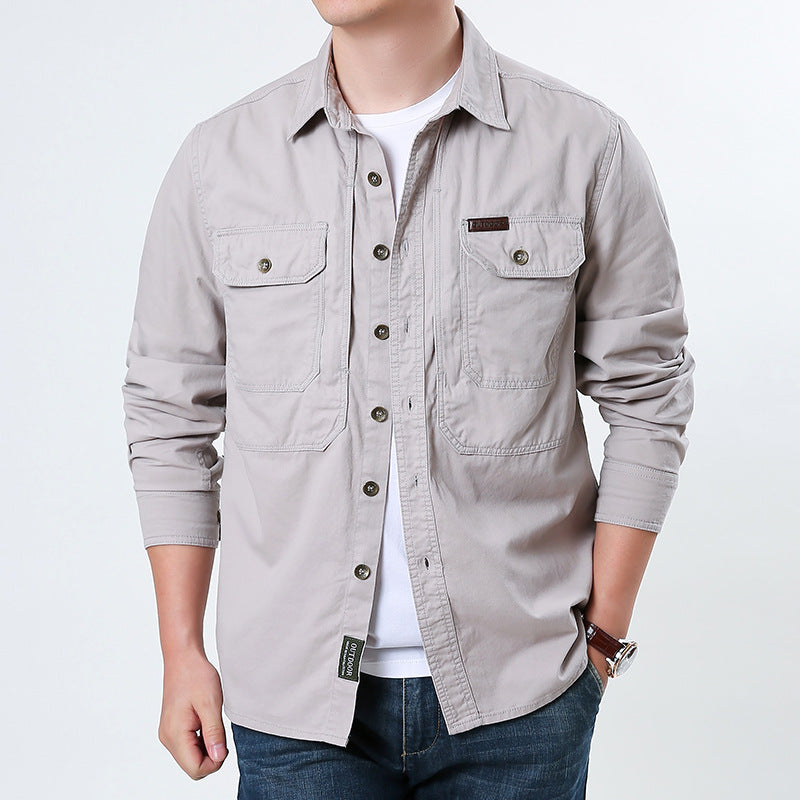 Herren nan lässige Utility-Hemdjacke aus Baumwoll-Twill mit zwei aufgesetzten Brusttaschen und knöpfbarer Front Echo Archiv