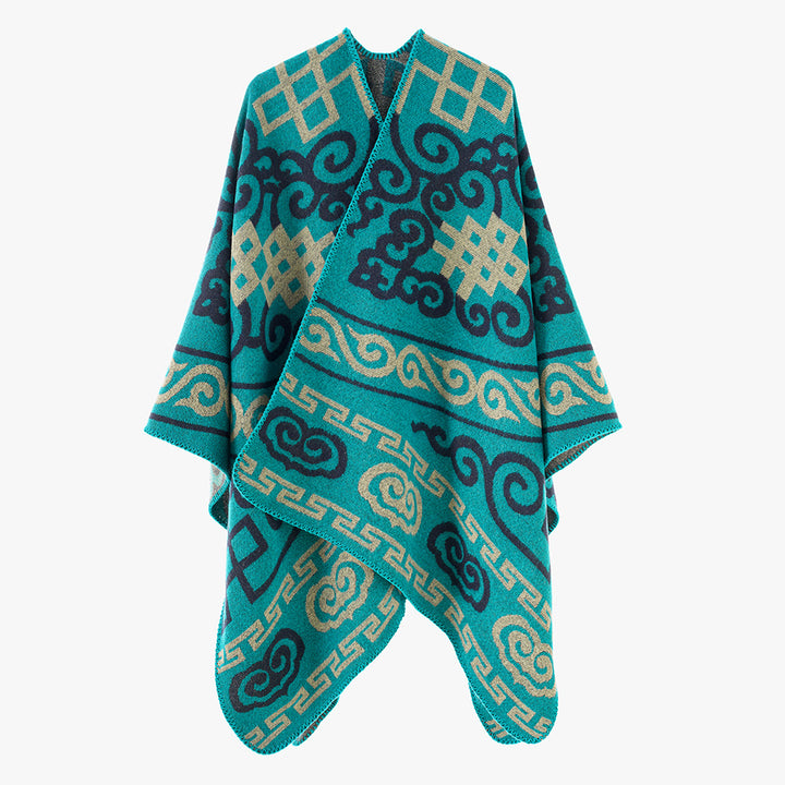 Damen Oversize-Jacquard-Umhang mit ethno-inspiriertem Ornamentmuster Echo Archiv