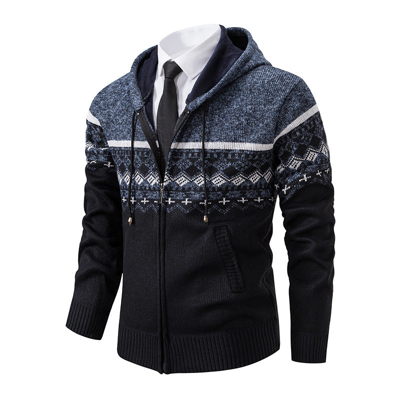 Herren stilvolle Strickjacke mit Kapuze und Norweger-Muster Echoarchiv