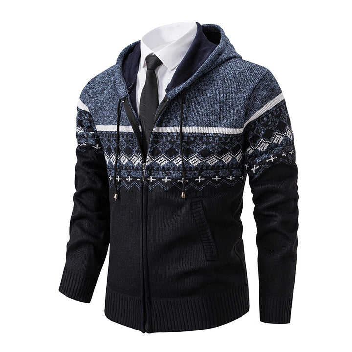 Herren stilvolle Strickjacke mit Kapuze und Norweger-Muster Echoarchiv