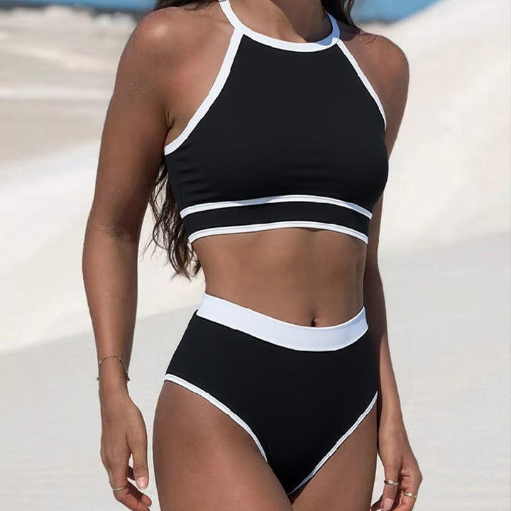 Damen Sportliches Bikini-Set mit hochgeschnittenem Unterteil und Racerback-Oberteil Echoarchiv