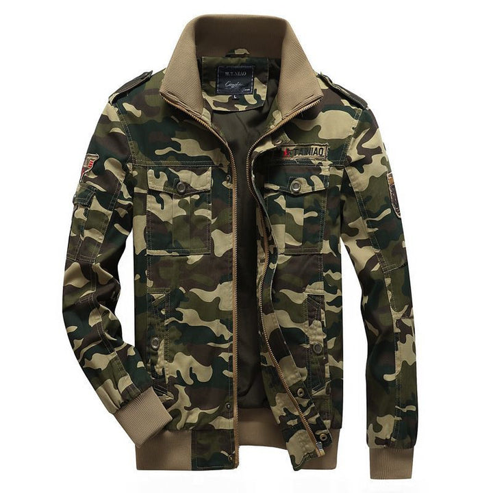 Herren Camo-Utility-Bomberjacke mit Stehkragen, Mehrfach-Taschen und Rippbündchen Echoarchiv