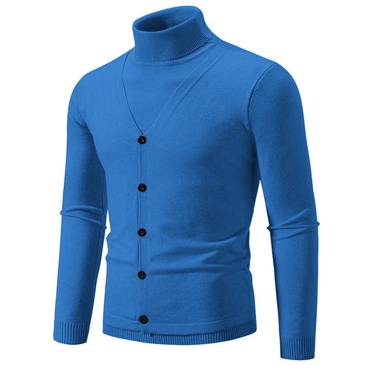 Herren eleganter Rollkragenpullover mit knöpfbaren Frontdetails und feiner Strickstruktur Echoarchiv