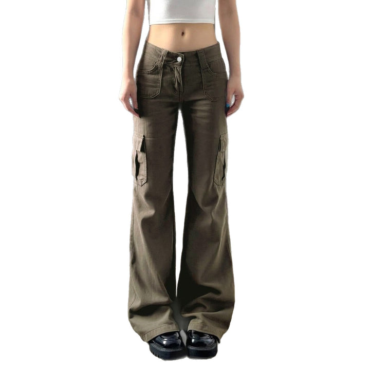 Damen nan Cargo-Flared-Hose mit hochgeschnittener Taille, aufgesetzten Beintaschen und ausgestelltem Bein Echo Archiv