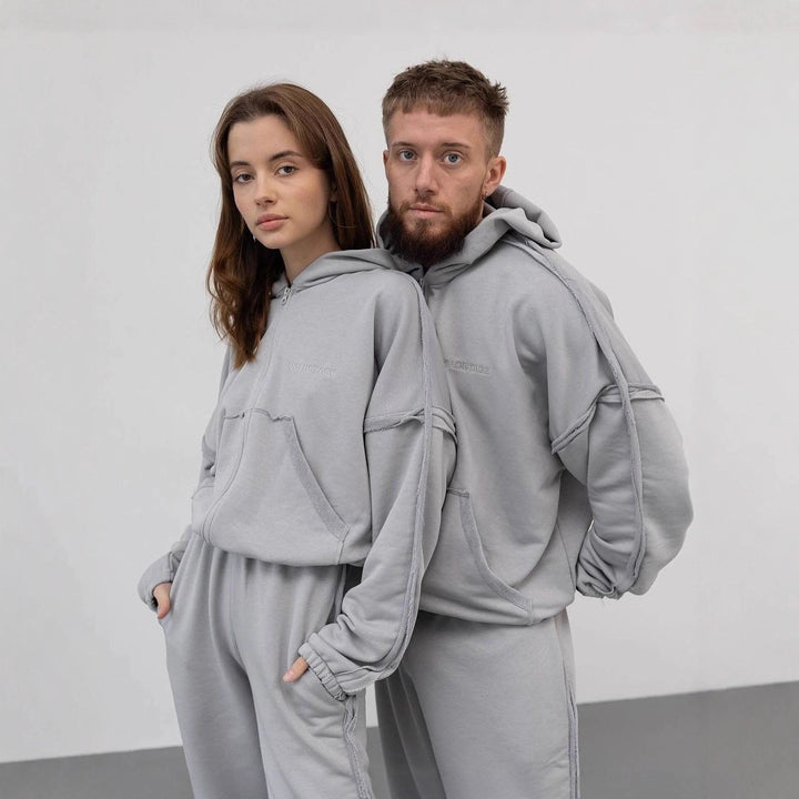 Unisex Oversize Hoodie-Set aus weichem Fleece mit Reißverschluss und Jogginghose Echoarchiv