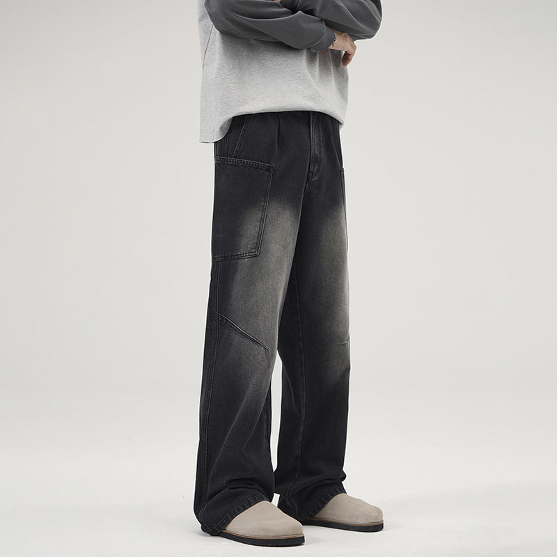 Herren Ultraweite Stonewashed-Denim-Palazzo-Cargohose mit großen Aufsatztaschen Echo Archiv