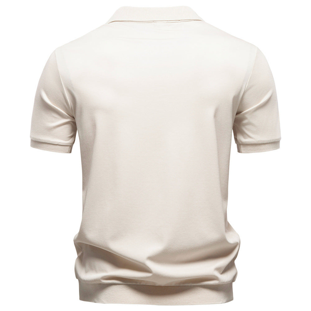 Herren nan feinstrickiges Kurzarm-Poloshirt mit offenem V-Kragen und elastischem Saum Echo Archiv