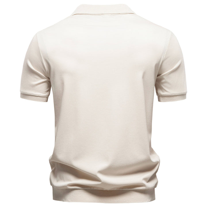 Herren nan feinstrickiges Kurzarm-Poloshirt mit offenem V-Kragen und elastischem Saum Echo Archiv