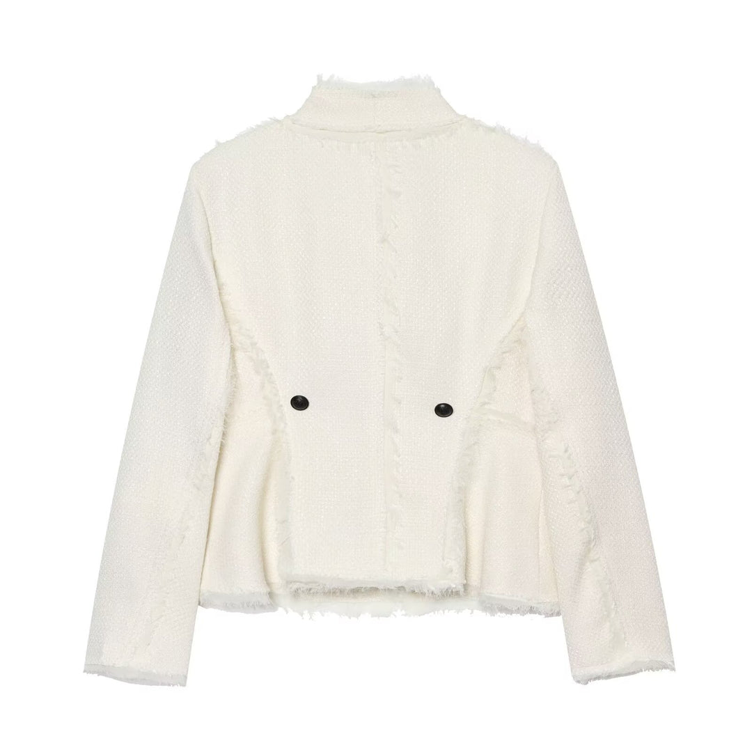 Damen Bouclé-Shortjacke mit Fransenbesatz und asymmetrischem Ein-Knopf-Verschluss Echo Archiv