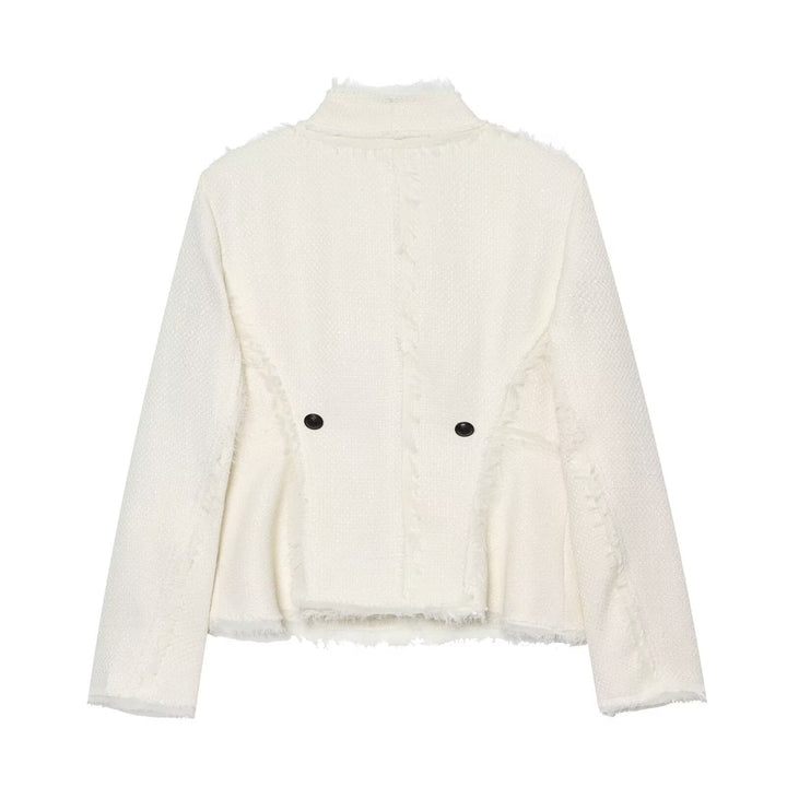 Damen Bouclé-Shortjacke mit Fransenbesatz und asymmetrischem Ein-Knopf-Verschluss Echo Archiv