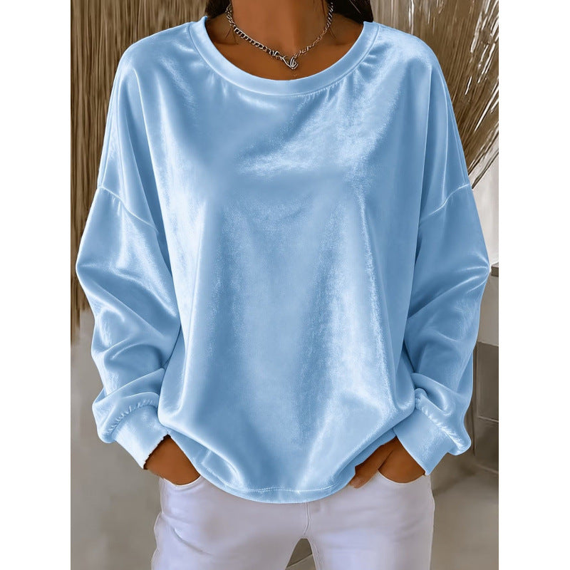 Damen Samt-Oversize-Sweatshirt mit Rundhalsausschnitt und eingesetzter Schulter Echoarchiv
