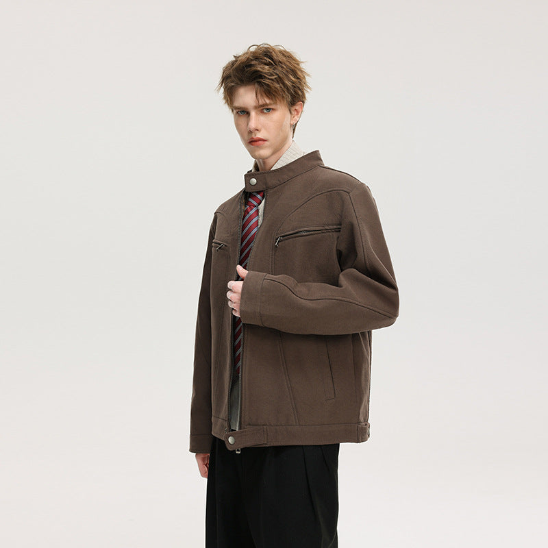 Herren Lässige Utility‑Jacke mit Stehkragen, Reißverschluss und Brusttaschen Echo Archiv
