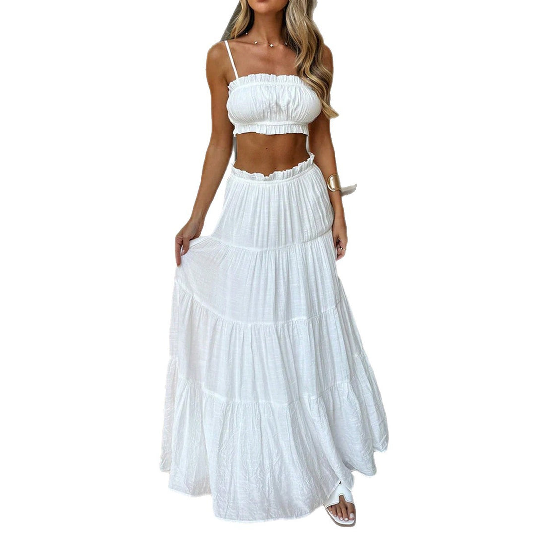 Damen Boho Maxikleid mit gepufften Trägern und Rüschendetails Echo Archiv