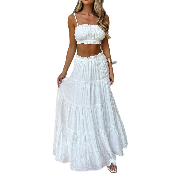 Damen Boho Maxikleid mit gepufften Trägern und Rüschendetails Echo Archiv