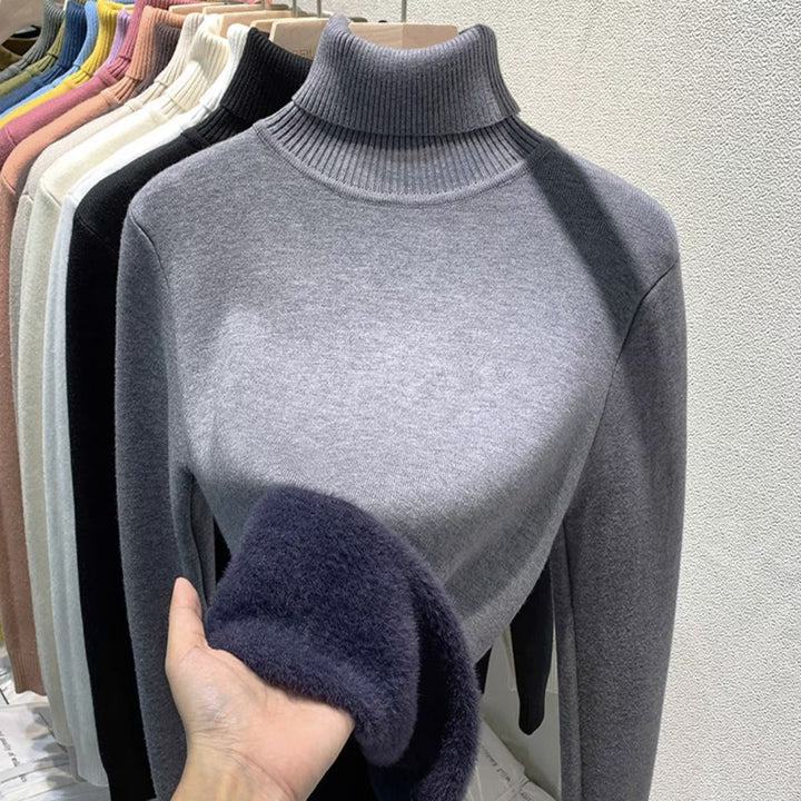 Damen Feinstrick-Rollkragenpullover mit wärmendem Innenfutter und schmaler Silhouette – Mavelle
