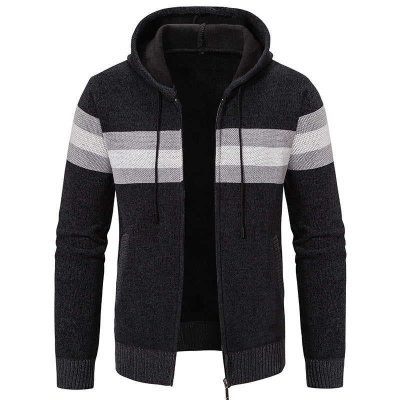 Herren Kapuzen-Strickjacke mit durchgehendem Reißverschluss, Kontraststreifen und Eingrifftaschen Echo Archiv