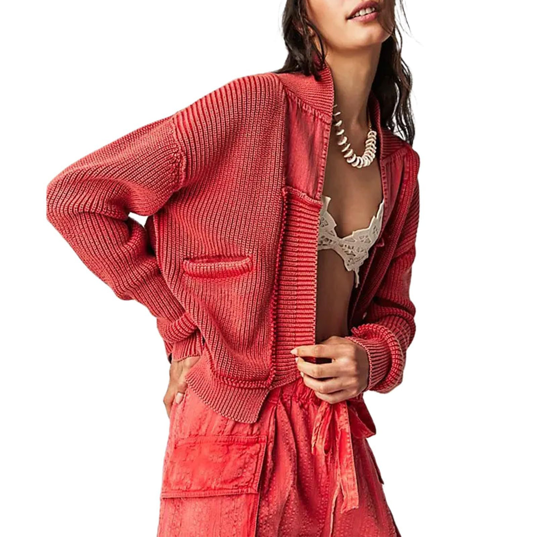 Damen Modische Strickjacke mit großen Taschen – Célinea