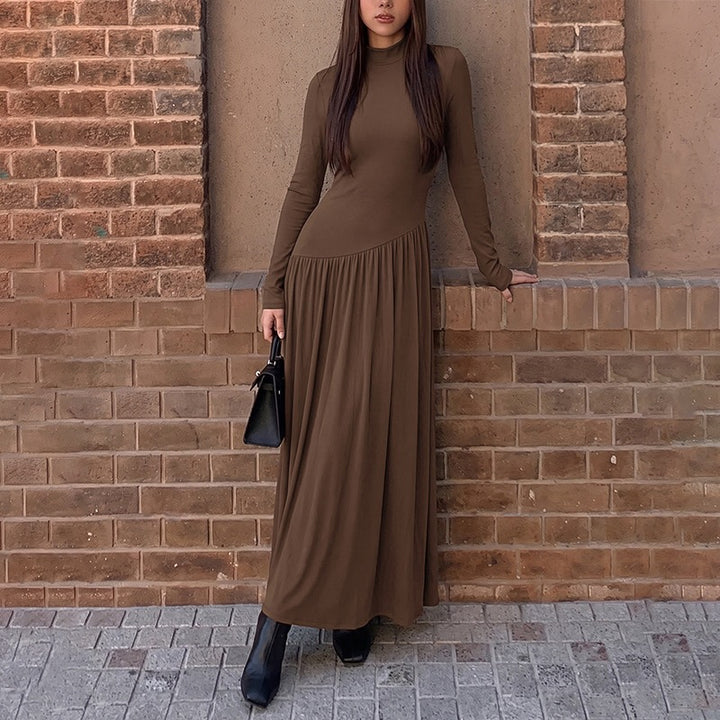 Damen Elegantes Maxikleid mit langen Ärmeln und hohem Kragen Echo Archiv