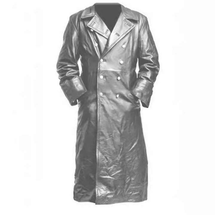 Herren Eleganter Kunstleder-Trenchcoat mit doppelt geknöpftem Design Echoarchiv