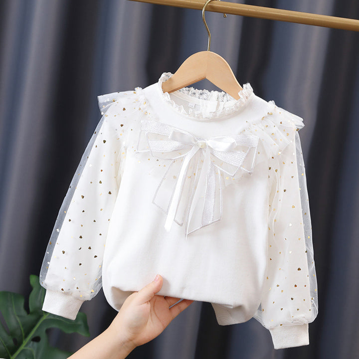 Mädchen modisches Sweatshirt mit dekorativen Tüllärmeln und Schleifendetails Echo Archiv