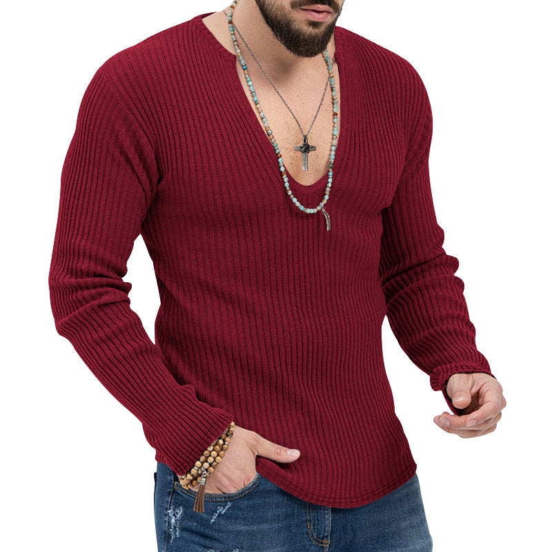 Herren Langarmshirt mit strukturiertem V-Ausschnitt und Rippdesign Echoarchiv