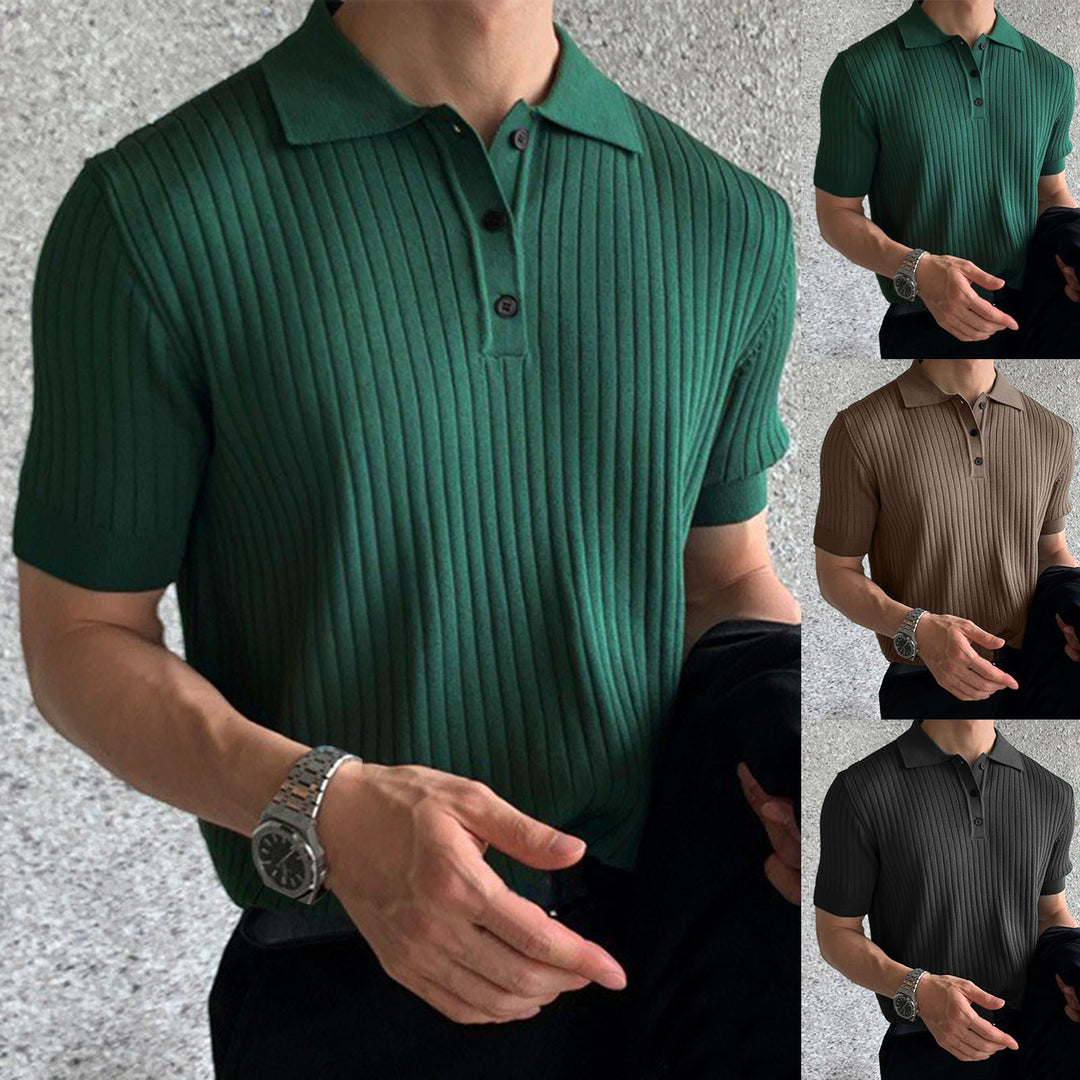 Herren nan schmal geschnittenes geripptes Poloshirt aus Feinstrick mit Kurzarm und Polokragen Echo Archiv