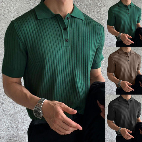 Herren nan schmal geschnittenes geripptes Poloshirt aus Feinstrick mit Kurzarm und Polokragen Echo Archiv