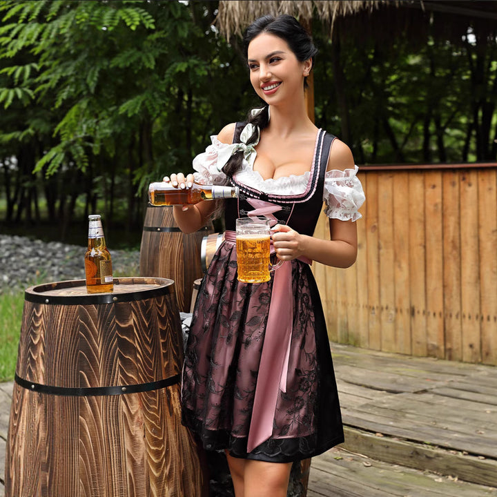 Damen  kurzes Dirndl Trachtenkleid mit Schnürung, Spitzenärmel und dekorativer Schürze Echo Archiv