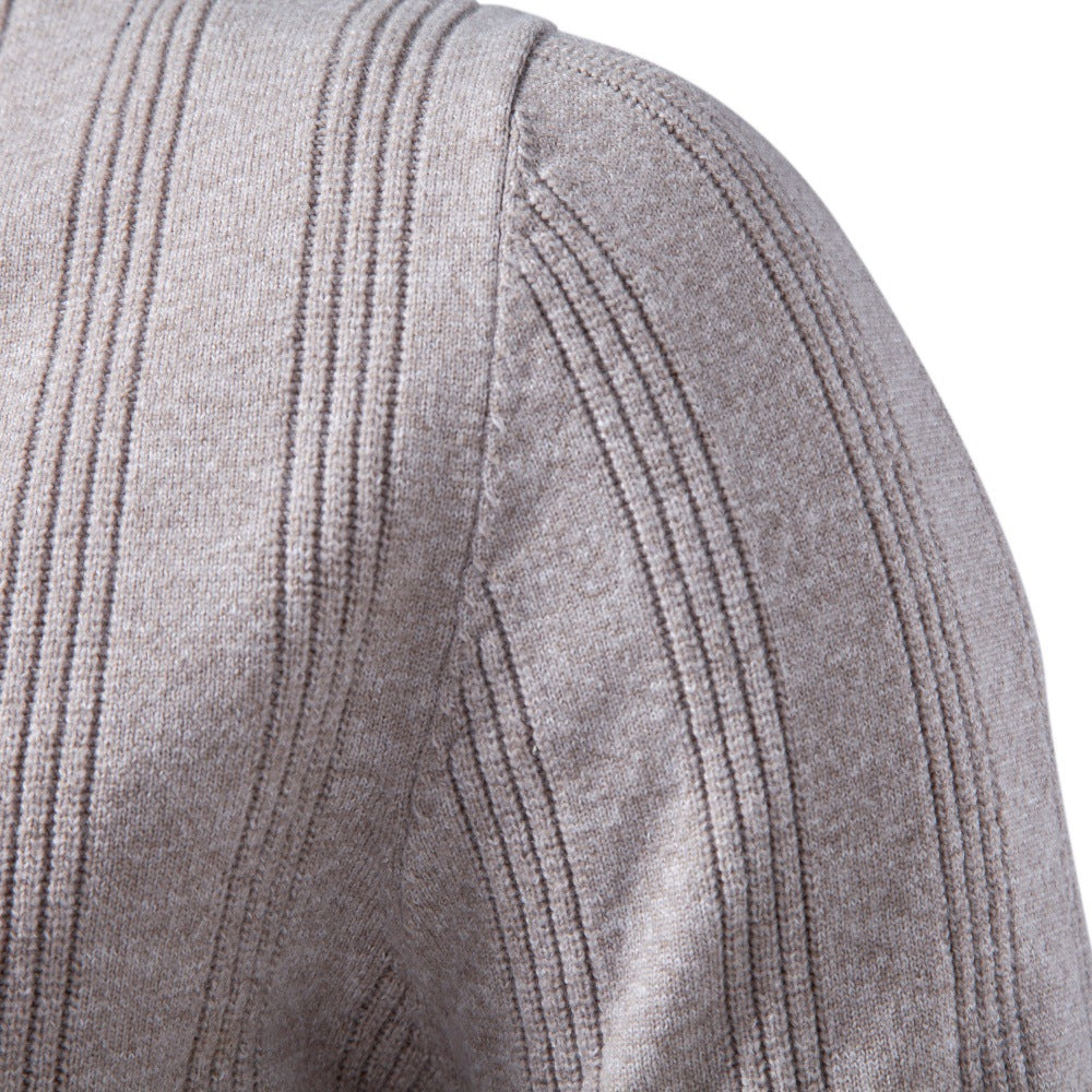 Herren Langarm-Feinstrick-Poloshirt mit Strukturstreifen und geripptem Saum Echoarchiv