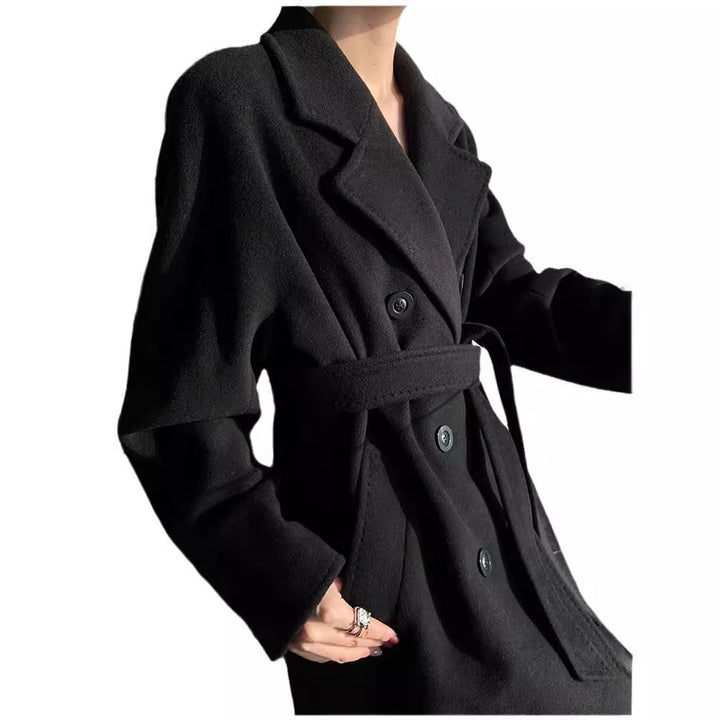 Damen Eleganter Doppeltbreasted Wollmantel Echoarchiv