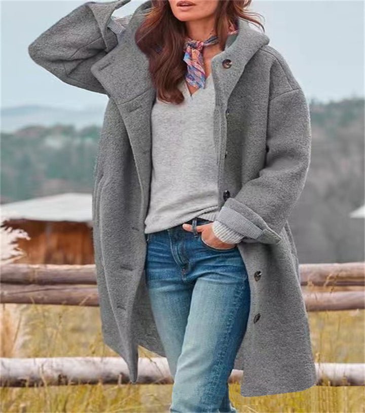 Damen Oversize Teddy-Mantel mit Knopfleiste und großem Revers Echoarchiv
