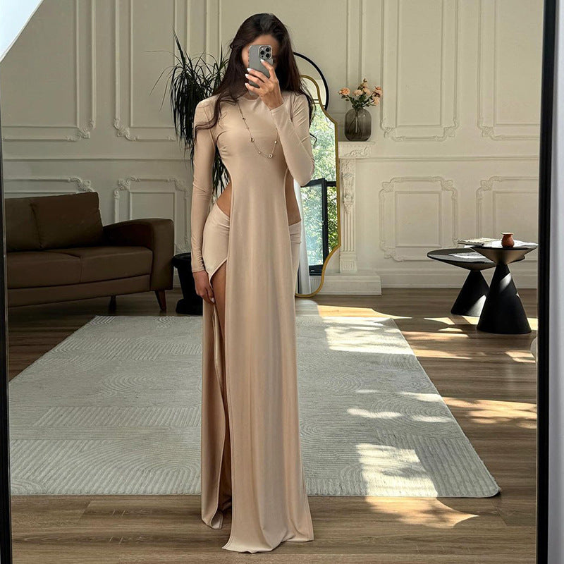 Damen Elegantes Maxikleid mit raffinierten Seitenschlitzen und langen Ärmeln Echo Archiv
