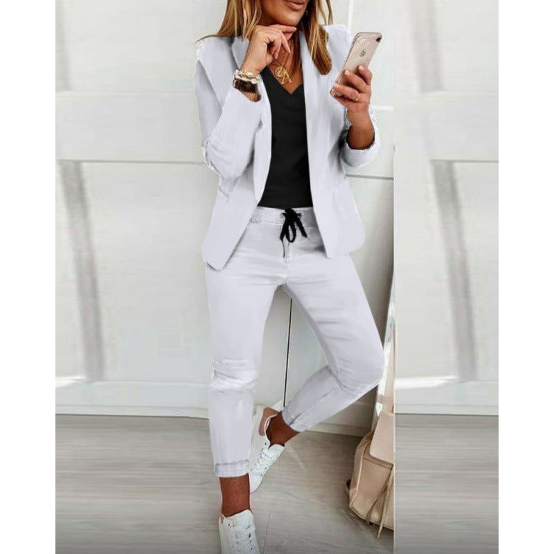 Damen Zweiteiliges Stretch-Jersey-Blazer-Set mit Kordelzug-Jogginghose Echo Archiv