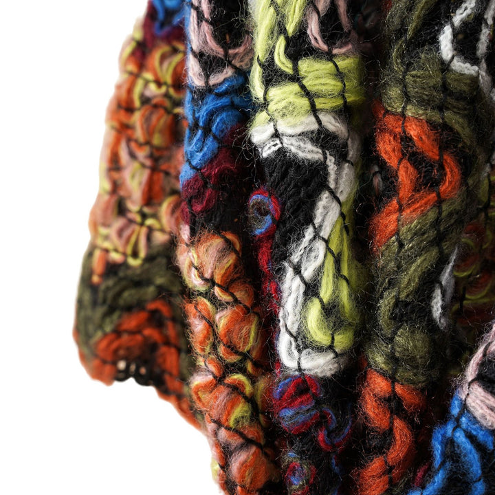 Damen Grobgestrickter Ethno-Ruana-Poncho mit Zickzack‑Jacquard und offenem Fall Echo Archiv