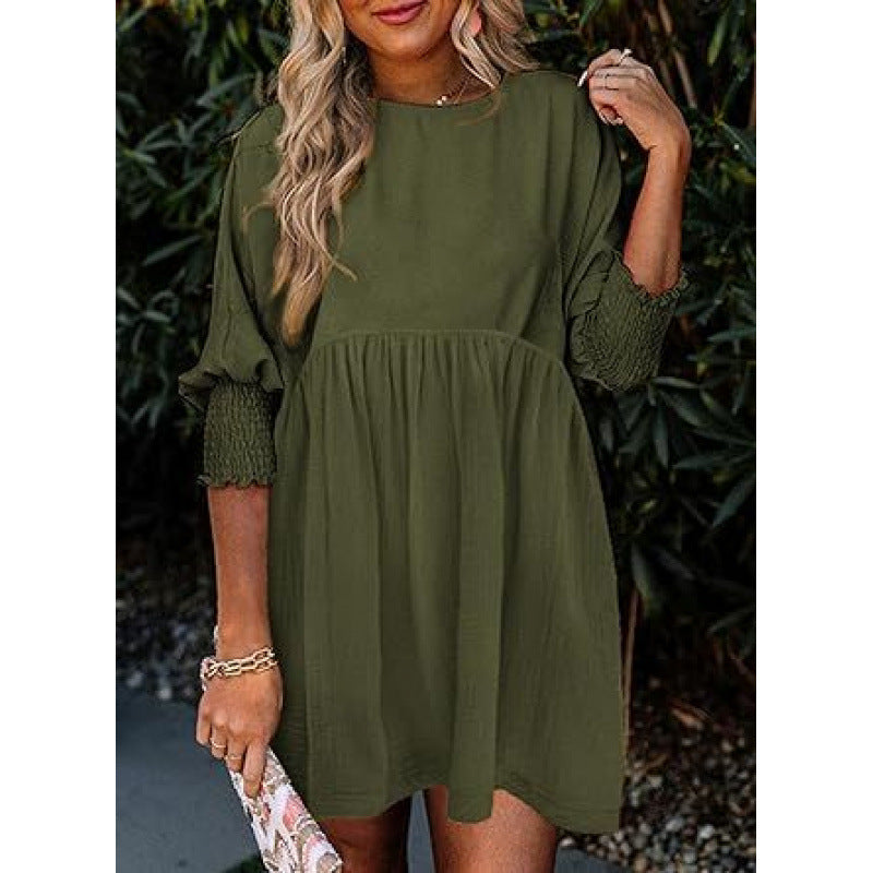 Damen Lockeres Babydoll-Kleid mit Ballonärmeln und geraffter Taille Echo Archiv