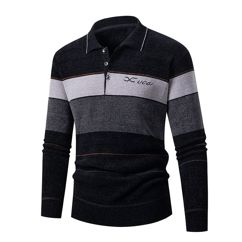 Herren Langarm Polohemd mit gestreiftem Design und Knopfleiste Echoarchiv