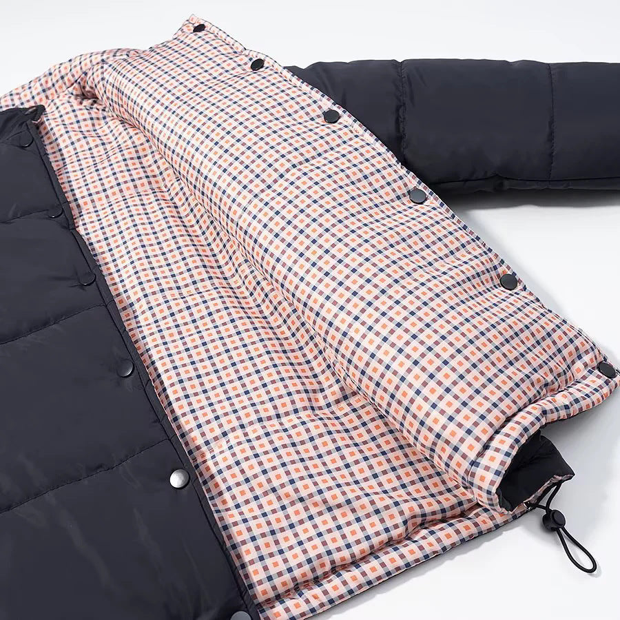 Damen nan warme Oversize-Steppjacke mit kariertem Innenfutter, Stehkragen und Tunnelzugsaum Echo Archiv