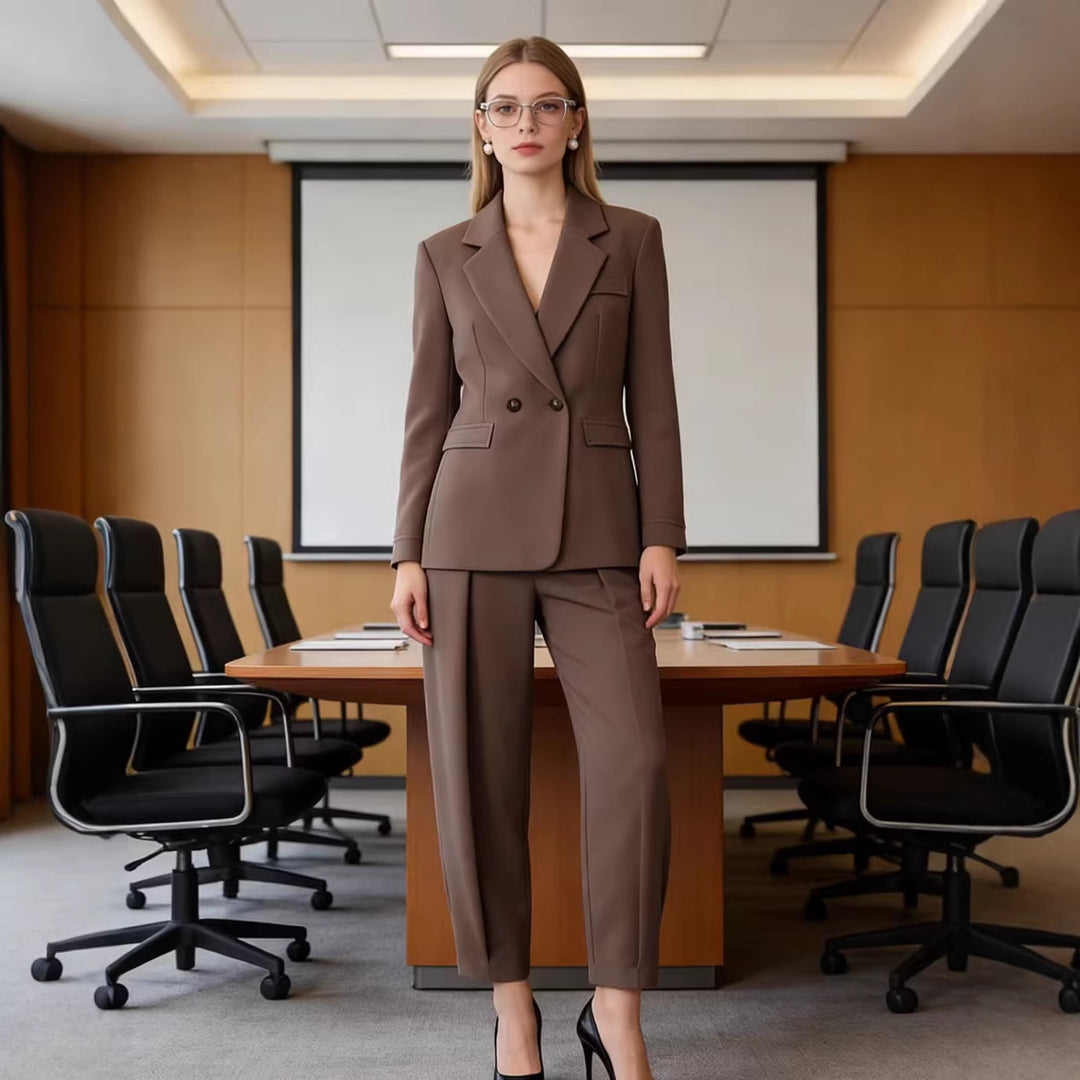 Damen Tailliertes zweiteiliges Blazer- und Bundfaltenhose-Set Echo Archiv