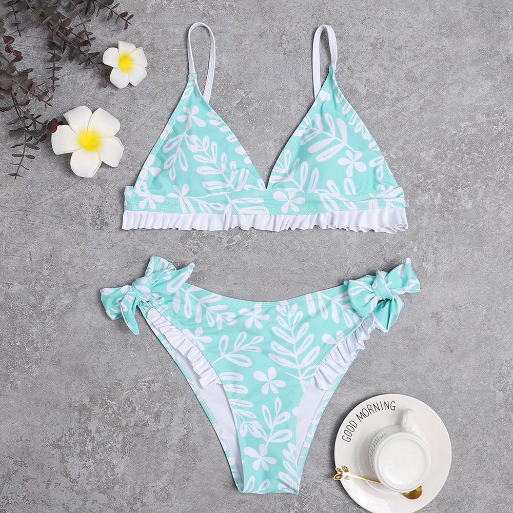 Damen Triangel-Bikini mit verspielten Rüschendetails und floralem Druck Echo Archiv