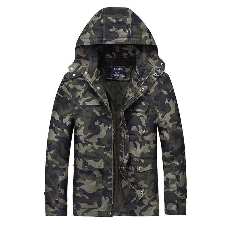 Herren leichte Camouflage Feldjacke mit Kapuze, Kordelzug und Multifunktions‑Taschen – Taviero