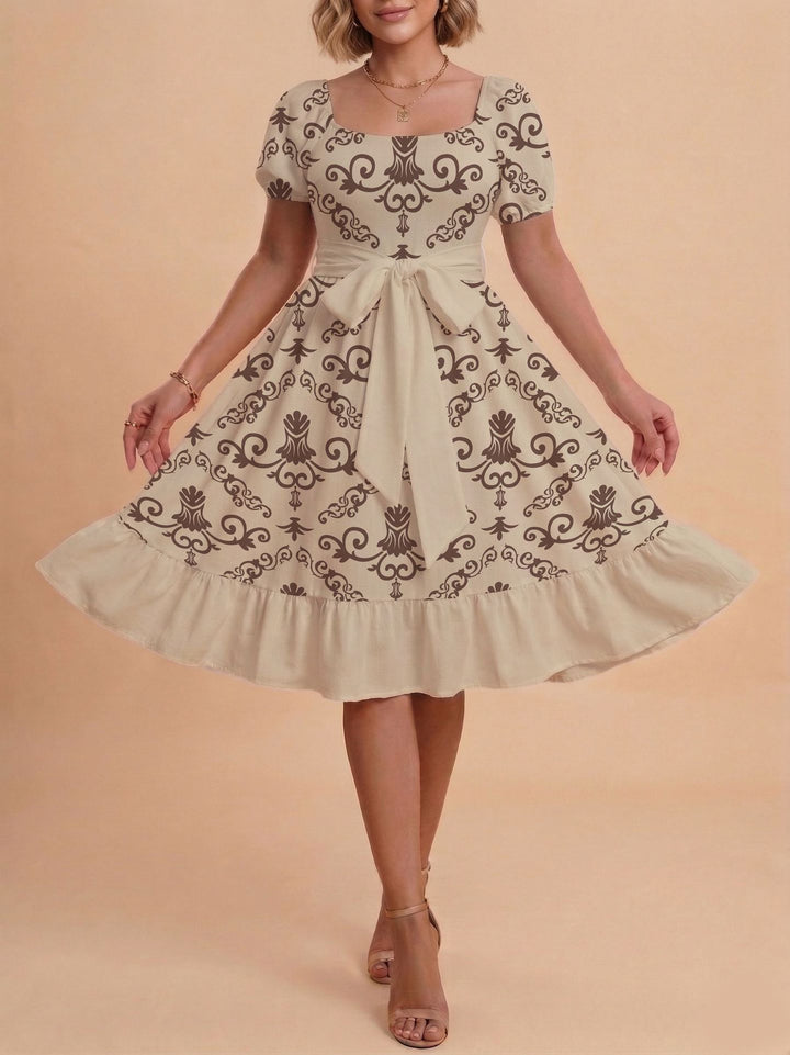 Damen Midikleid mit verspieltem Druck und tailliertem Schnitt Echo Archiv